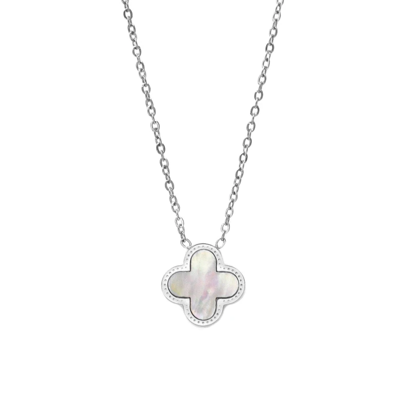 Image of Say It With Clover Necklace Silver & Pearl Size: 18" Silver Unisex 18"