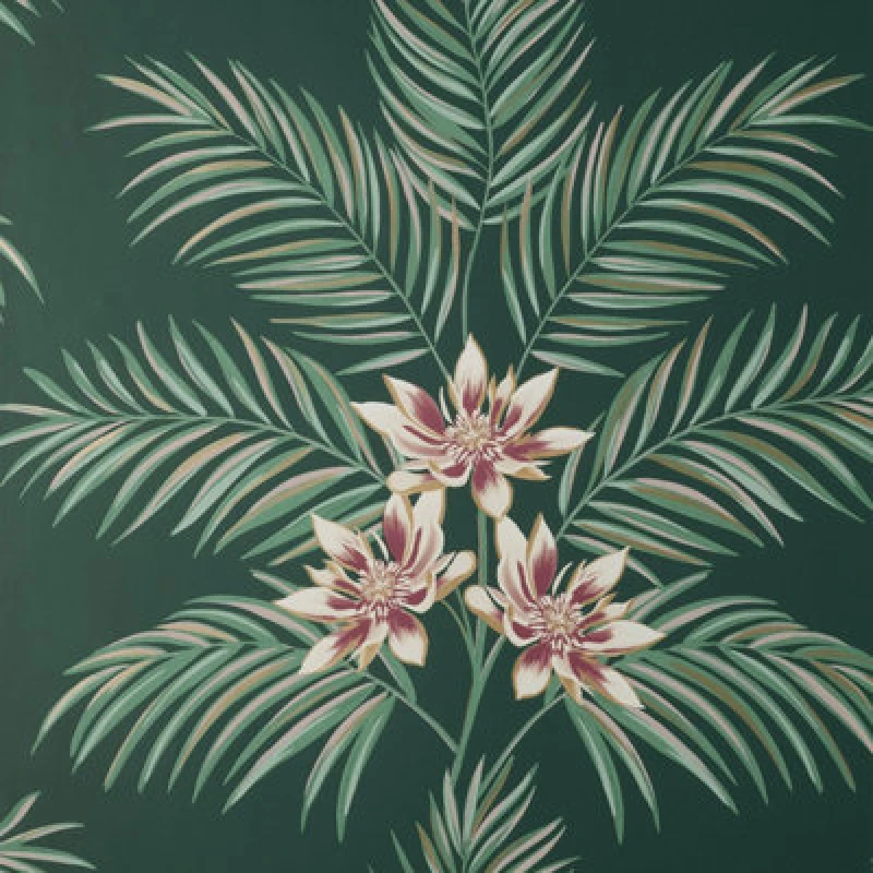 Image of Fine Decor Fine Decor Bali Floral Leaves Dark Green Wallpaper Botanical Flowers Modern