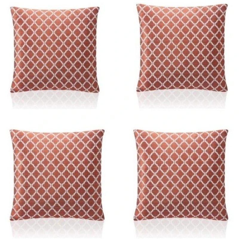 Image of Alan Symonds Two Tone Geometric Jacquard Cushion Set of 4 Orange unisex 45x45cm