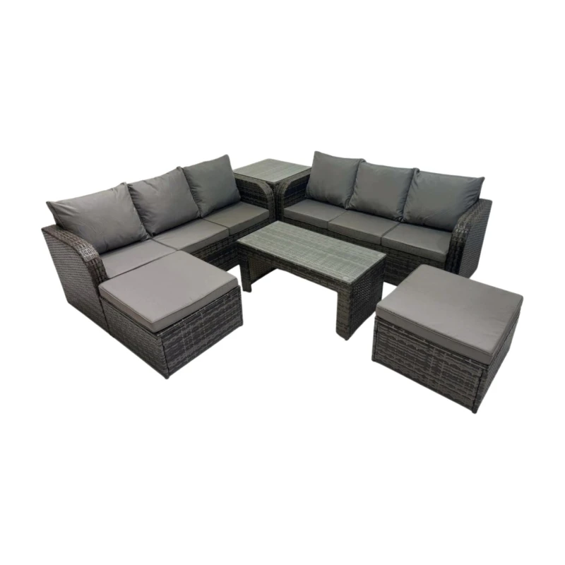 Image of Fimous 3 Seater Sofa Coffee Table with 2 Big Footstools Side Table Dark Grey Dark Grey Unisex