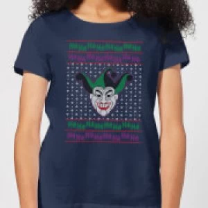 Image of DC Joker Knit Womens Christmas T-Shirt - Navy - M