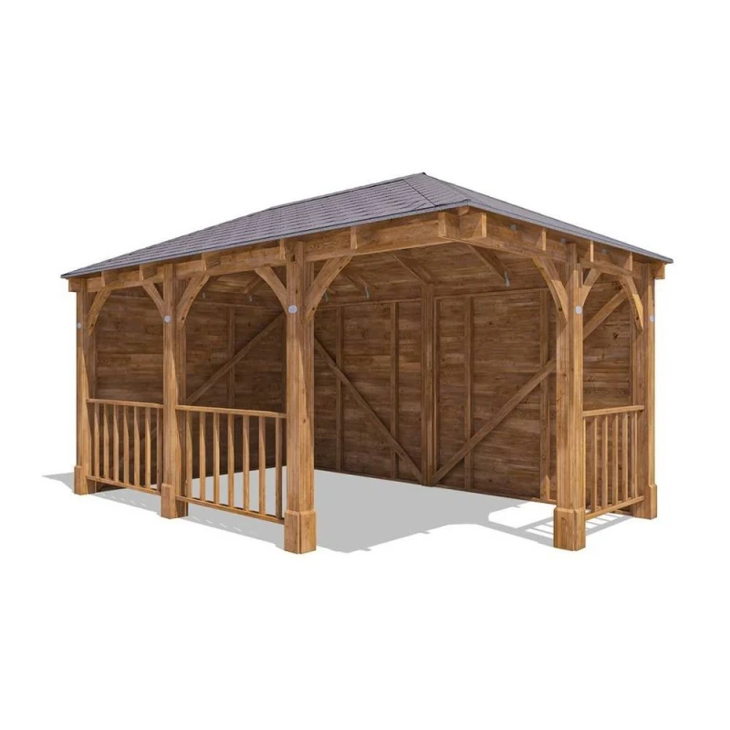 Image of Dunster House Corner Gazebo Garden Shelter Canopy Wooden Roof Shingles 5M X 3M Leviathan