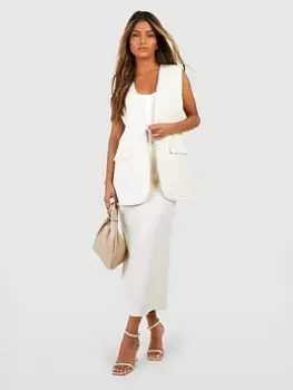 Image of Boohoo Split Back Tailored Midaxi Skirt - Cream, Size 10, Women