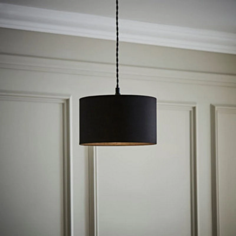 Image of ValueLights Reni Black Fabric Drum Ceiling Lamp Shade Black