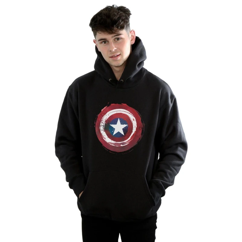 Image of Marvel Marvel Men Captain America Splatter Shield Hoodie in Black Size: Small Black S Male 5059114475308