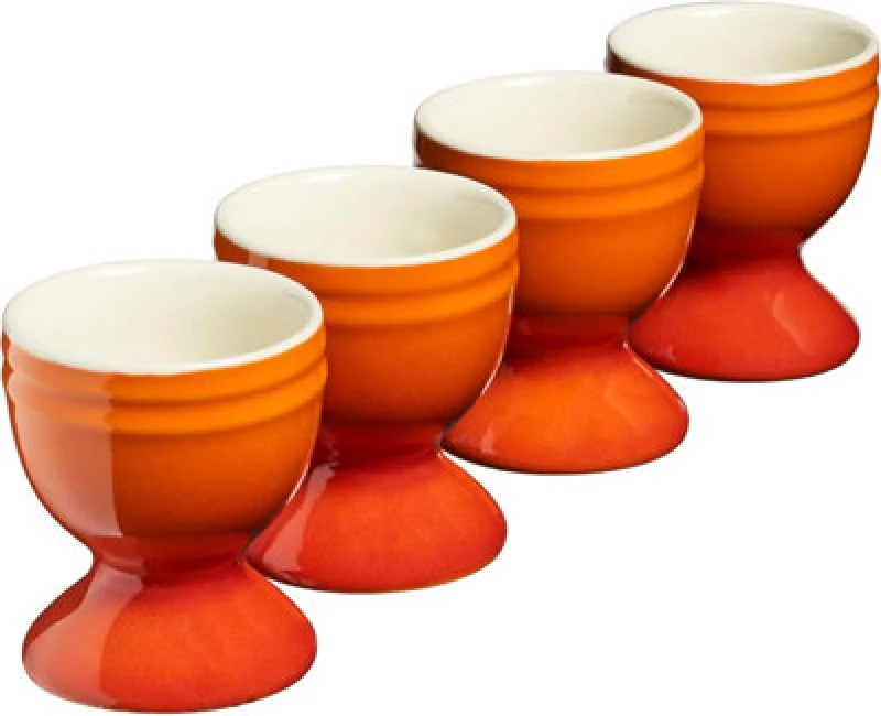 Image of Cooks Professional Set Of 4 Colourful Stoneware Egg Cups - Dishwasher & Microwave Safe - Orange