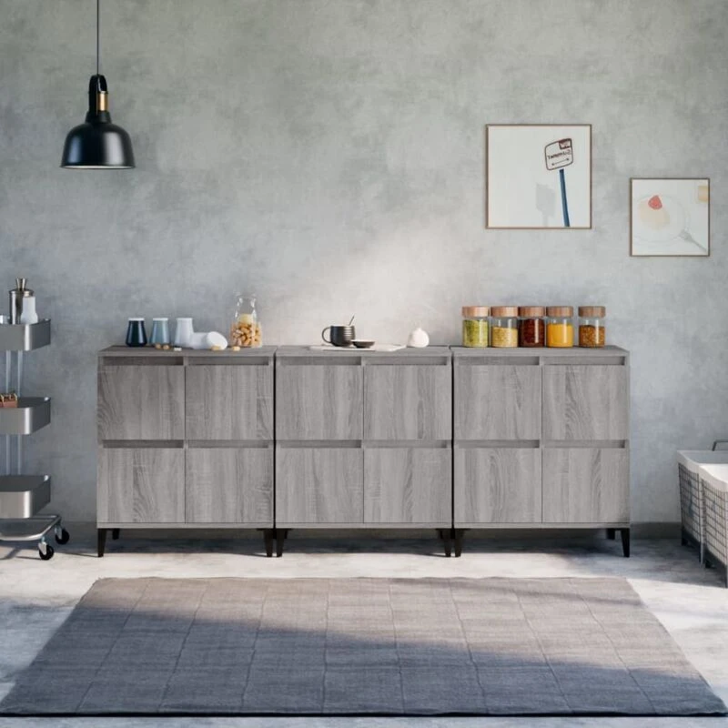 Image of Vidaxl Sideboards 3 Pcs Grey Sonoma 60X35X70 Cm Engineered Wood