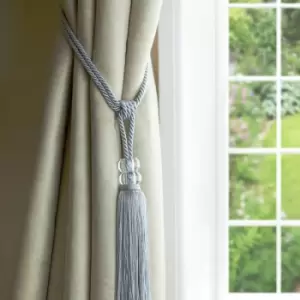 Image of Orla Crystal Embellished Tasselled Tie Back, Silver - Emma Barclay