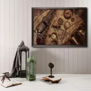 Image of Antic Map XL Multicolor Decorative Framed Wooden Painting