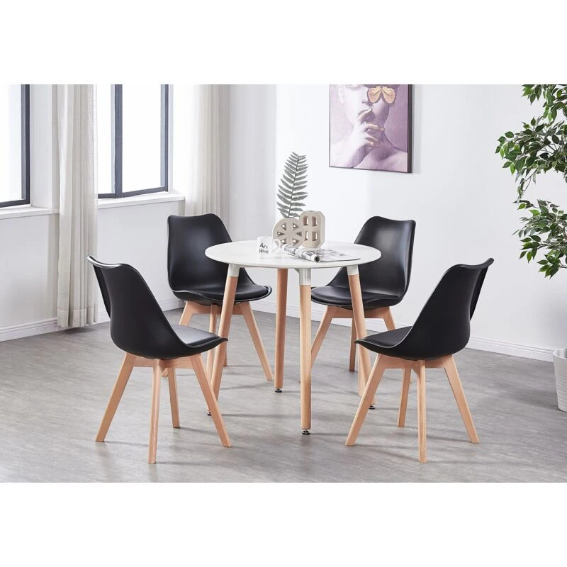 Image of Life Interiors Life Interiors 5PCs Dining Set - a Round Dining Table & Set of 4 Lorenzo Tulip chairs with Padded Seat in Black One Size Unisex 5