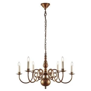 Image of 6 Light Multi Arm Lamp Chandelier Solid Mellow Brass, E14