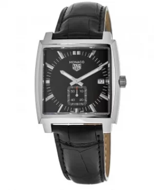 Image of Tag Heuer Monaco Quartz Black Dial Black Alligator Leather Mens Watch WAW131A.FC6177 WAW131A.FC6177