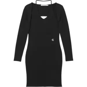 Image of Calvin Klein Jeans Cut Out Long Sleeves Dress - Black