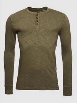 Image of Superdry Henley Button Long Sleeve T-Shirt - Green , Green Size M Men