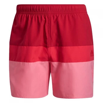 Image of adidas Short-Length Colorblock Swim Shorts Mens - Team Victory Red / Rose Tone