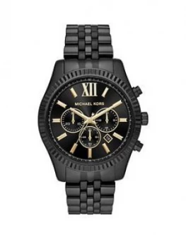 Image of Michael Kors Black And Gold Detail Chronograph Dial Black Ip Stainless Steel Bracelet Mens Watch