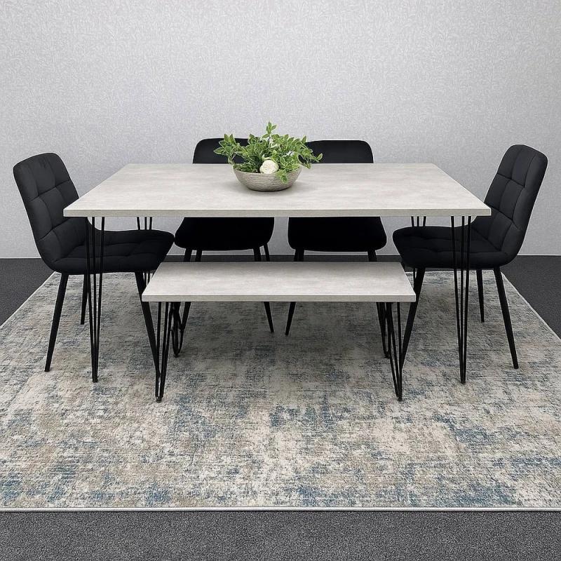 Image of KOSY KOALA Dining Table With 4 Chairs Modern Dining Table Set With 4 Black Chairs & 1 Bench Dining Room Furniture in Brown Brown Unisex