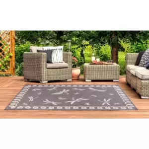 Image of Terrace Dragonfly Flatweave Outdoor Indoor Bordered Silver/Grey Rug in 150 x 230cm (4'x11x7'7'')