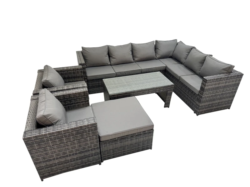 Image of Fimous Garden Furniture Set with 2 Chairs Big Stool Dark Grey Mixed Dark Grey Unisex