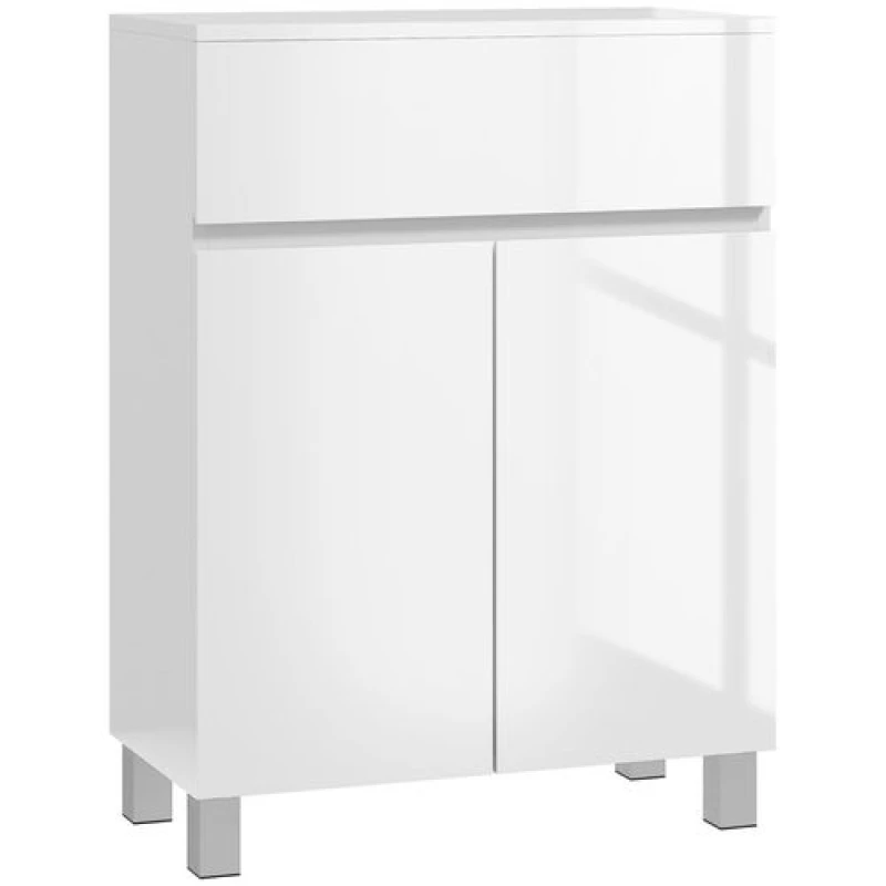 Image of Kleankin Bathroom Floor Cabinet High Gloss Storage Cupboard with Drawer White