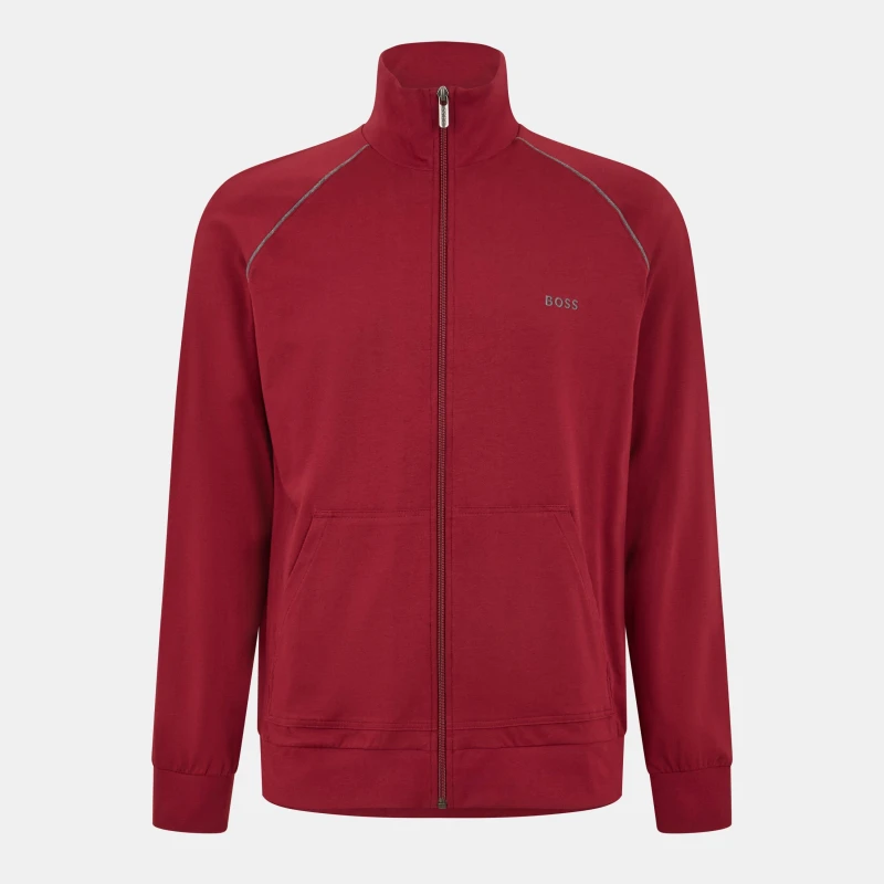 Image of Boss Mens MixMatch Full Zipped Fleece Jacket Dark Red 602 male S