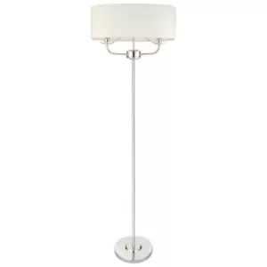 Image of 1.5m Twin Floor Lamp Bright Nickel Shade 2 Bulb Standing Living Room Light Base