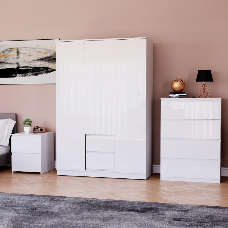 Image of Lassic Vida Designs Glinton Gloss 3 Piece Bedroom Set 7 White unisex 3 Piece