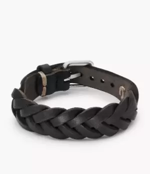 Image of Fossil Men Leather Essentials Black Leather Strap Bracelet