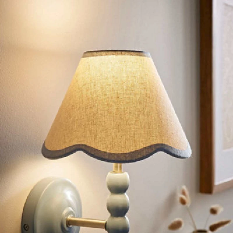 Image of Valuelights Florie Linen Blue Scallop Trim Mini Lamp Shade (D)19Cm