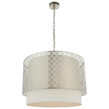 Image of Endon Directory Lighting - Endon Gilli - 3 Light Round Ceiling Pendant Satin Nickel Plate & Vintage White Linen, E27