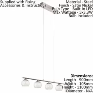 Image of Pendant Light Satin Nickel Amber White Glass Satin Glass Shade Bulb LED 5x3.3W