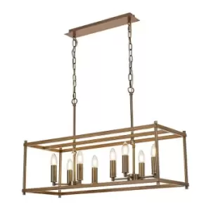 Image of Luminosa Lighting - Luminosa Catskill Linear Ceiling Pendant, 8 Light E14, Medium Oak, Antique Brass