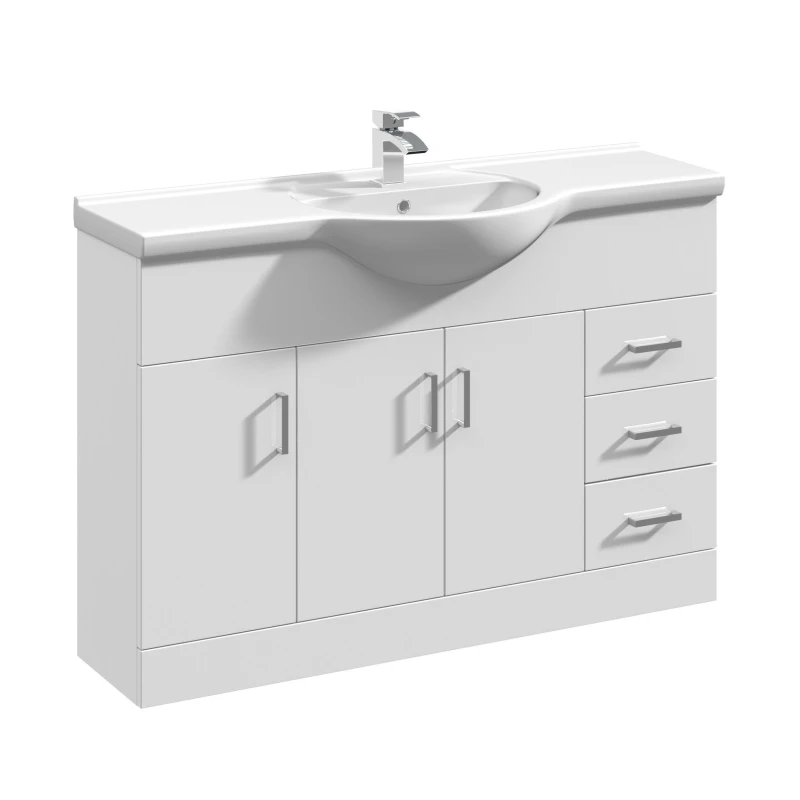 Image of Balterley 3 Door 3 Drawer Vanity Unit with Round Basin Gloss White 1200mm White