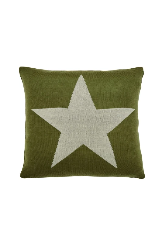 Image of Helena Springfield Helena Springfield 'Star' Knit Cushion in Green Size: 45cm x 45cm Green 45cm x 45cm Unisex 5016709702874