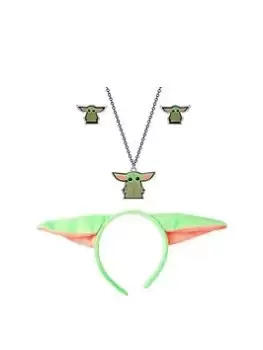 Image of Disney Mandalorian Baby Yoda Green Headband And Jewellery Gift Set