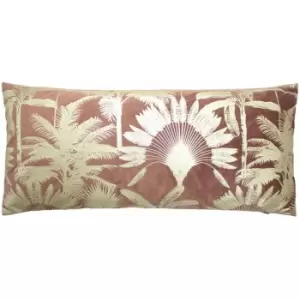 Image of Paoletti - Malaysian Palm Foil Print Faux Velvet Cushion Cover, Rose, 33 x 70 Cm
