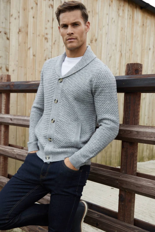 Image of Threadbare Threadbare Men 'Lindow' Shawl Collar Knitted Cardigan in Grey Size: Medium Grey M Male 7625914435606