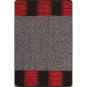 Image of Multi Mat Washable Blocks Doormat Non Slip Rug Red Hallway 57 x 230cm (2x8') Runner