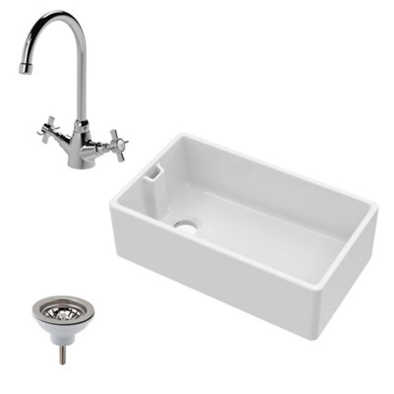 Image of Balterley Fireclay Belfast Sink Overflow Sink Mixer Tap Waste 795mm White