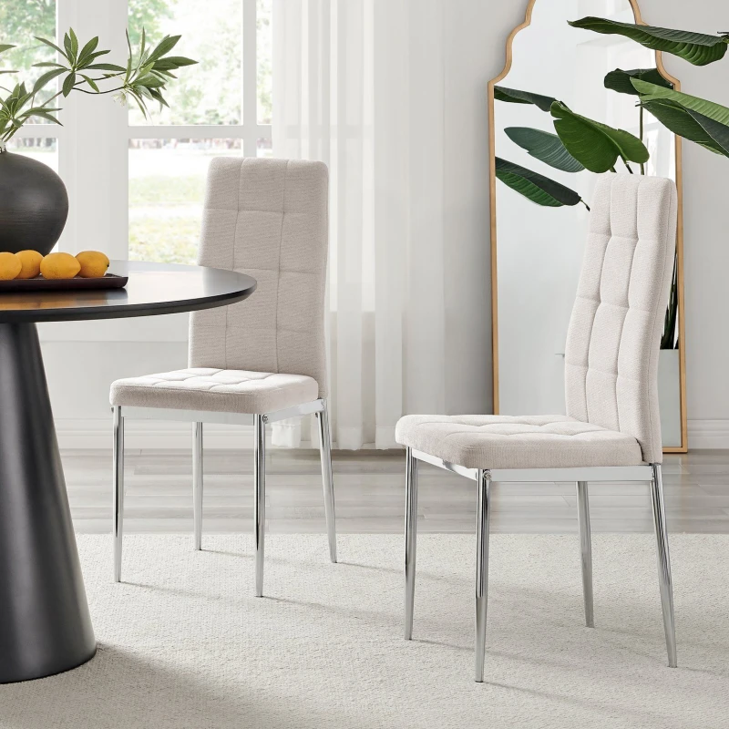 Image of FurnitureboxUK FurnitureboxUK Set 2 Paloma Modern Fabric Dining Chairs On Silver Legs in Cream Cream One Size Unisex 5056542696831