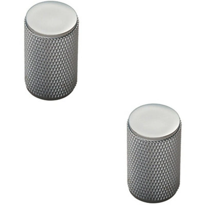 Image of Loops 2x Knurled Cylindrical Cupboard Door Knob 18mm Dia Chrome Cabinet Handle Multi unisex