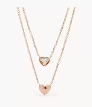 Image of Fossil Women Convertible Double Heart Rose Gold-Tone Stainless Steel Necklace