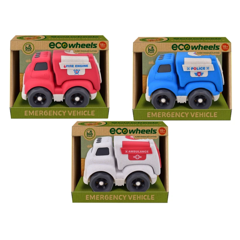 Image of Eco Wheels Bio Plastic Emergency Vehicle 16cm (Colours Vary) Multi unisex
