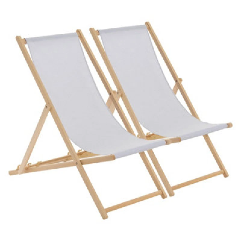 Image of Harbour Housewares Folding Wooden Deck Chairs Light Grey Pack of 2 Light Grey