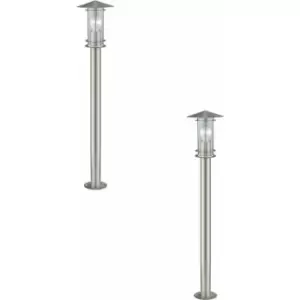 Image of 2 pack IP44 Outdoor Bollard Light Stainless Steel 1000mm 60W E27 Driveway Post