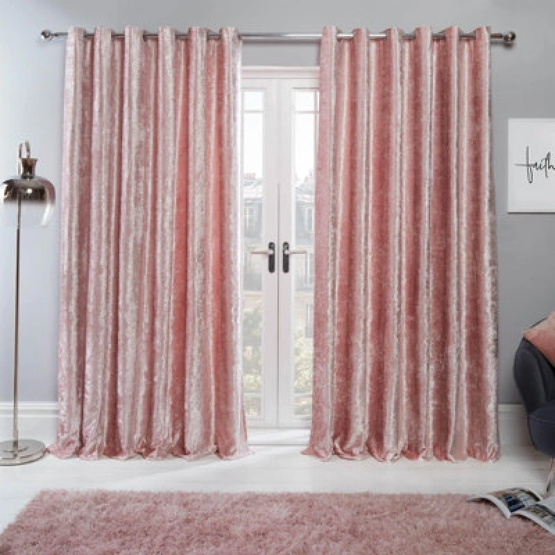 Image of OHS OHS Ready Made Eyelet Crushed Velvet Curtains, Blush in Light Pink Size: 167cm width x 228cm drop Light Pink 167cm width x 228cm drop Unisex 502