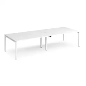 Image of Bench Desk 4 Person Rectangular Desks 3200mm White Tops With White Frames 1200mm Depth Adapt