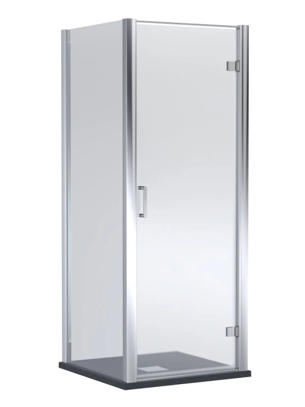 Image of Balterley Hinged Shower Door & Slimline Tray: 900x900mm Chrome/Black in Silver Silver Unisex