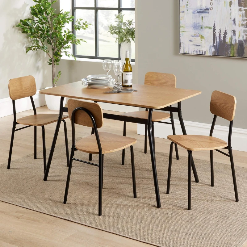 Image of Home Source Harlow Table and 4 Chair Dining Set Light Oak