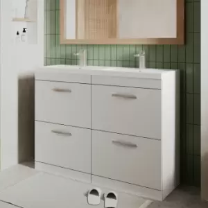 Image of Nuie - Athena Floor Standing 4-Drawer Vanity Unit with Double Ceramic Basin 1200mm Wide - Gloss White